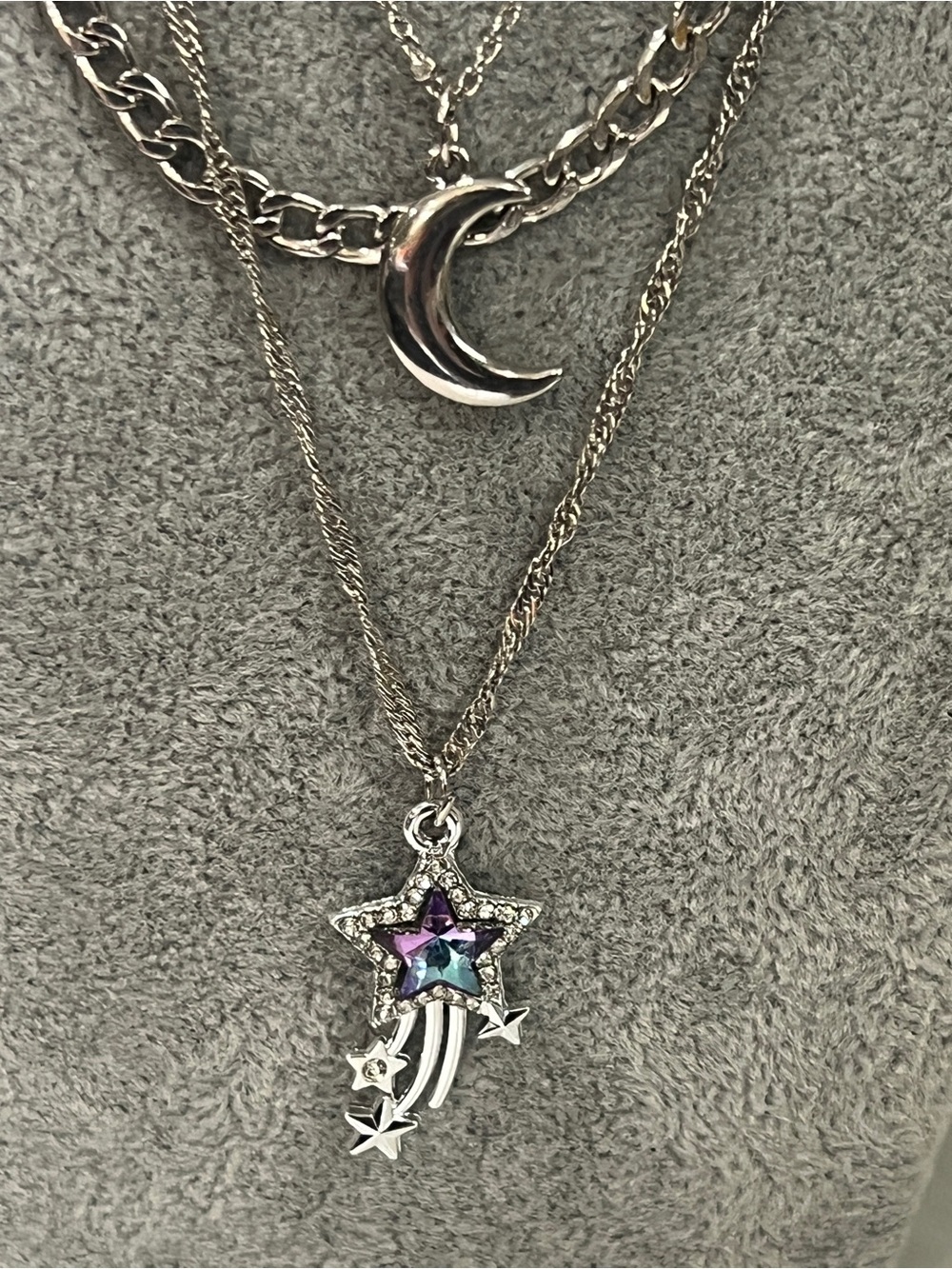 Silver-Tone Moon & Iridescent Star Layered Necklace